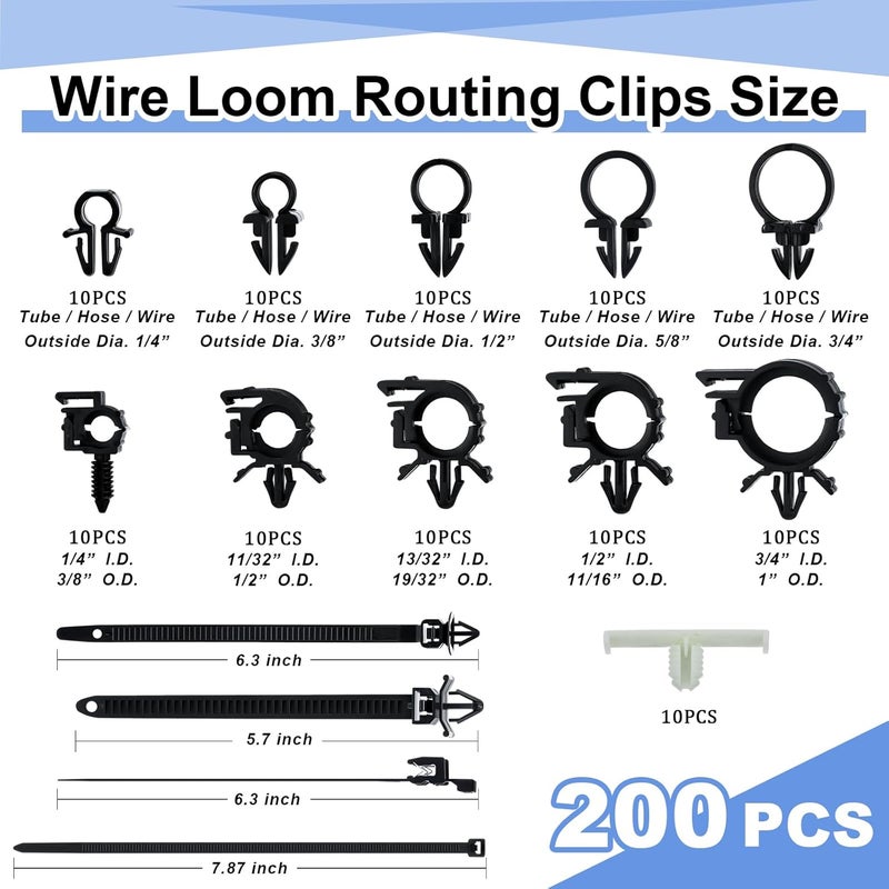 Funnymoom 200pcs Car Wire Loom Routing Clips Push Mount Cable Tie Assortment 15 Sizes Cable Zip Tie with Car Wire Loom Routing Clips Universal Wiring Harness Clip Replacement Parts for Automotive - Image 2